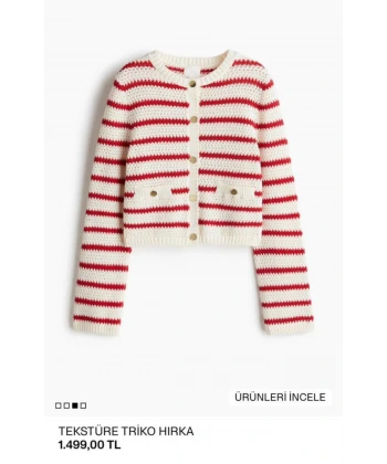 Orj. Marka Gold Düğmeli Kırmızı Çizgili Hırka