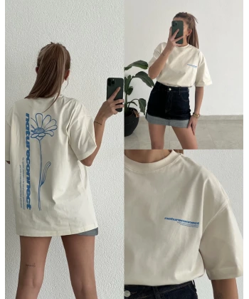 Orj Marka Mavi Baskılı Pamuk Tişört