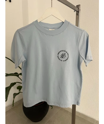 Orj Marka Nakışlı Mavi Tişört