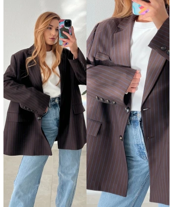 Oversize Mavi Çizgili Premium Kalite Ceket