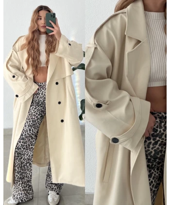 Premium Kalite Maxi Boy Apoletli Trençkot