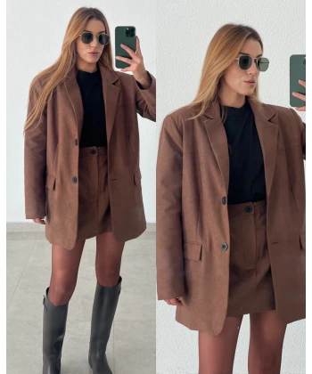 Süet Etekli Ceketli Takım