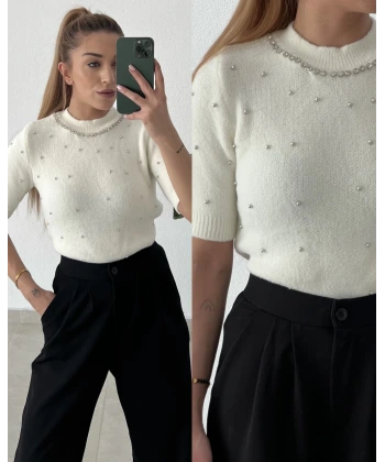 Taşlı Kısa Kollu Triko