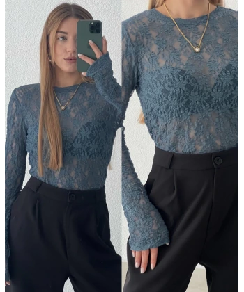 Transparan Dantel Bluz