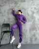 Kadın Mor Kapşonlu İçi Şardonlu 3 İplik Pantolon Sweat Alt Üst Eşofman Takım