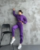 Kadın Mor Kapşonlu İçi Şardonlu 3 İplik Pantolon Sweat Alt Üst Eşofman Takım