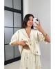 Kadın Çiçek Nakış İşlemel Önden Bağlamalı Bluz Astarlı Etek Premium Takım