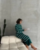 Kadın Çizgili Uzun Kol Triko Elbise - Nefti Yeşili