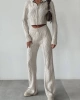 Kadın Kapşonlu Fermuarlı Crop Hırka Pantolon Alt Üst Triko Takım - Taş S/m