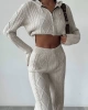 Kadın Kapşonlu Fermuarlı Crop Hırka Pantolon Alt Üst Triko Takım - Taş S/m