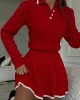 Kadın Polo Yaka Şık Kazak Etek İkili Triko Takım - Kırmızı