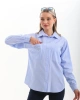 Kadın Mavi Premium Kalite Cepli Çizgili Uzun Kol Oversize Gömlek