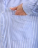 Kadın Mavi Premium Kalite Cepli Çizgili Uzun Kol Oversize Gömlek