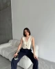 Kadın Kerem V Yaka Şık Düğme Detaylı Yazlık Kumaş Triko Yelek