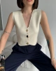 Kadın Kerem V Yaka Şık Düğme Detaylı Yazlık Kumaş Triko Yelek