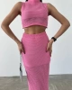 Kadın Pembe Bluz Etekli İkili Yazlık Triko Takım