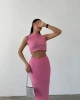 Kadın Pembe Bluz Etekli İkili Yazlık Triko Takım