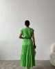 Kadın Yeşil Kısa Kol Kruvaze Yaka Kemerli Astarlı Uzun Elbise