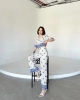Kadın Premium Kalite İçi Astarlı Crop Bluz Pantolon Alt Üst  İkili Keten Takım Lacivert
