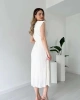 Kadın Beyaz Şık Bel Detaylı Vatkalı Astarlı Yazlık Elbise