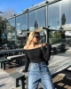 Kadın Siyah Kayık Yaka Triko Yumoş Kazak