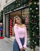 Kadın Pembe Kayık Yaka Triko Yumoş Kazak