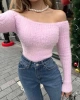 Kadın Pembe Kayık Yaka Triko Yumoş Kazak