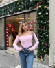 Kadın Pembe Kayık Yaka Triko Yumoş Kazak