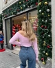 Kadın Pembe Kayık Yaka Triko Yumoş Kazak