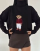 Kadın Siyah Oversize Ayıcıklı Oversize Balıkçı Yaka Triko Kazak