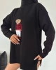 Kadın Siyah Oversize Ayıcıklı Oversize Balıkçı Yaka Triko Kazak