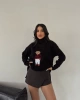 Kadın Siyah Oversize Ayıcıklı Oversize Balıkçı Yaka Triko Kazak