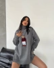 Kadın Gri Oversize Ayıcıklı Oversize Balıkçı Yaka Triko Kazak