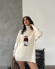 Kadın Ekru Oversize Ayıcıklı Oversize Balıkçı Yaka Triko Kazak