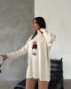 Kadın Ekru Oversize Ayıcıklı Oversize Balıkçı Yaka Triko Kazak