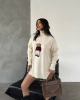 Kadın Ekru Oversize Ayıcıklı Oversize Balıkçı Yaka Triko Kazak
