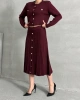 Kadın Bordo Düğme Detaylı Hırka Midi Etek Ikili Triko Takım S/m