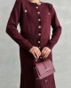 Kadın Bordo Düğme Detaylı Hırka Midi Etek Ikili Triko Takım S/m