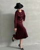 Kadın Bordo Düğme Detaylı Hırka Midi Etek Ikili Triko Takım S/m