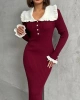 Kadın Bordo Şık Yaka Detaylı Midi Boy Triko Elbise