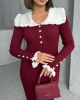 Kadın Bordo Şık Yaka Detaylı Midi Boy Triko Elbise