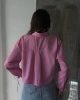 Kadın Pembe Şık Bağcık Detaylı Crop Dokuma Gömlek