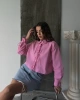 Kadın Pembe Şık Bağcık Detaylı Crop Dokuma Gömlek