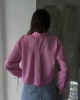 Kadın Pembe Şık Bağcık Detaylı Crop Dokuma Gömlek