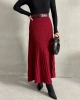 Kadın Bordo Pilise Detaylı Uzun Triko Etek