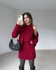 Kadın Bordo Hırka Bluz Yelek  3lü Triko Takım S/M