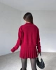 Kadın Bordo Hırka Bluz Yelek  3lü Triko Takım S/M