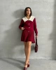 Kadın Bordo Şık Yaka Detaylı Hırka Bluz Etek Alt Üst İkili Takım