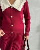 Kadın Bordo Şık Yaka Detaylı Hırka Bluz Etek Alt Üst İkili Takım