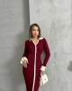 Kadın Bordo Polo Yaka Şık Kol Detaylı Midi Triko Elbise